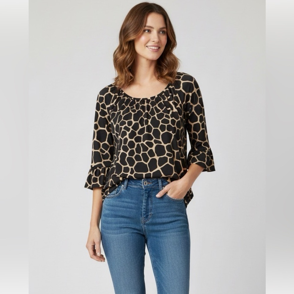 Michael Kors Tan & Black  Print Women's Top